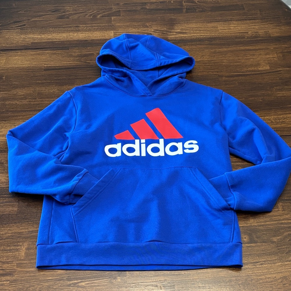 Adidas Royal Blue Hoodie with Vibrant Red Logo